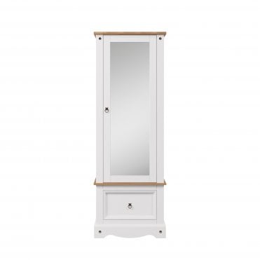 Corona White Mirrored Armoire with Door & Drawer