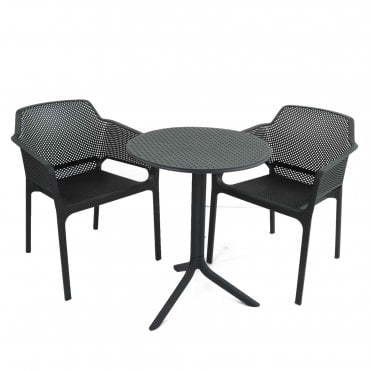 Step Anthracite Bistro Set with Net Chairs