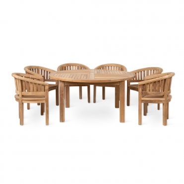 Churn Round Table 150cm & 6 Crummock Armchairs - Teak, Natural