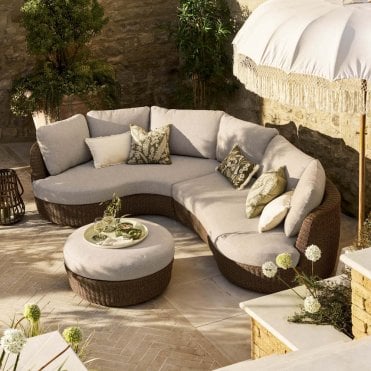 Hambridge Curved Corner Sofa Set - Pe Rattan, Dark Natural