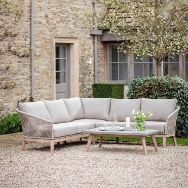 Lynton Corner Sofa Set - Acacia Wood, Rope, Grey