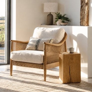 Templecombe Rattan Armchair - Ash Wood, Oatmeal