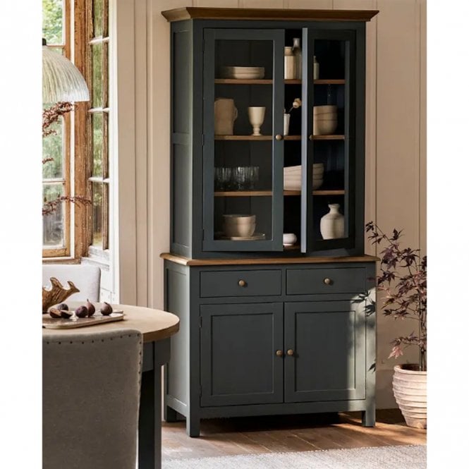 Garden Trading Walcote Glass Display Cabinet - Bayur Wood, Forest Green