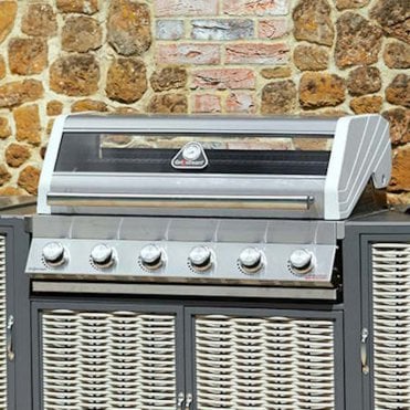 Gourmet Stainless Steel Built-in 6 Burner Hybrid Gas & Charcoal BBQ With Side Burner