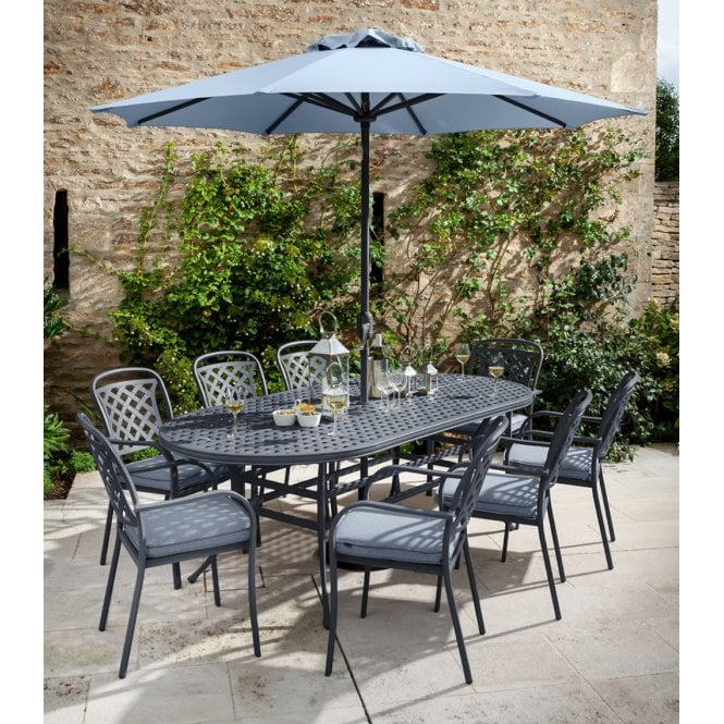 Hartman Berkeley 8 Seat Oval Dining Set - Antique Grey/Platinum