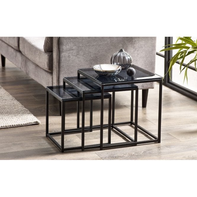 Julian Bowen Chicago Nest of 3 Tables - Smoked Glass