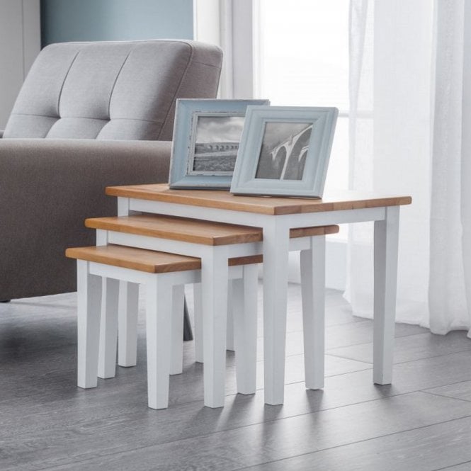 Julian Bowen Cleo Nest of Tables - Two Tone White/Oak Finish