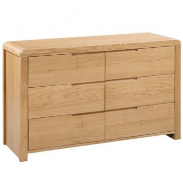 Curve Oak 6 Drawer Wide Chest