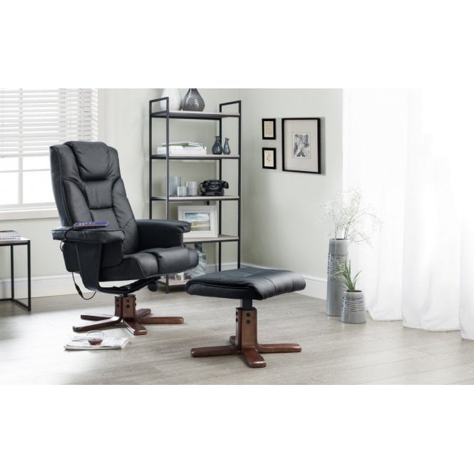 Julian Bowen Malmo Massage Recliner (Heated) & Stool - Black