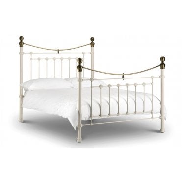 Victoria Double Bed - Stone White & Brass