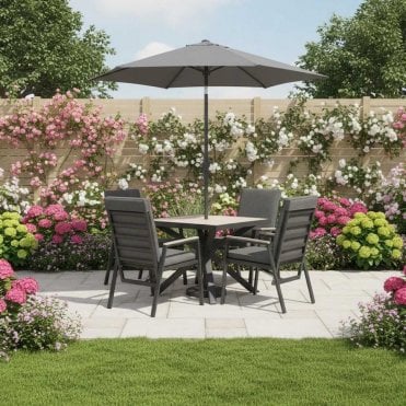 Tudor 4 Seat Reclining Dining Set with Parasol