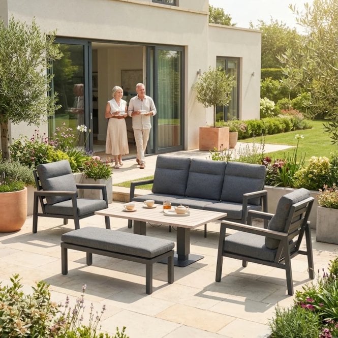 Kettler Tudor 5 Seat Sofa Set with Lounge Armchairs & High/Low Table