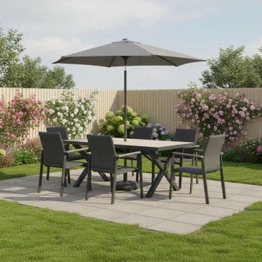 Tudor 6 Seat Dining Set with Parasol
