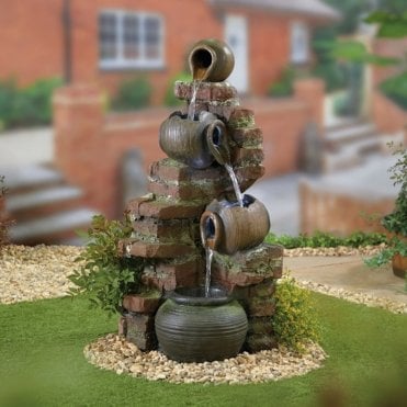 Flowing Jugs Fountain with LEDS