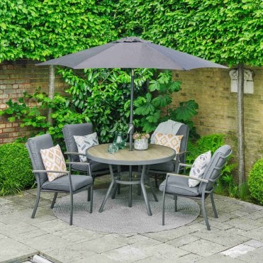 Monza Highback 4 Seat Dining Set With 2.5m Parasol