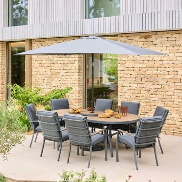 Monza Highback 8 Seat Dining Set With 2m x 3m Parasol & Lazy Susan