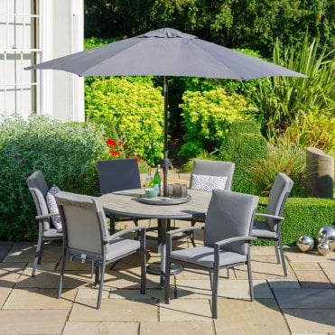 Turin 6 Seater Dining Set With Parasol & Lazy Susan