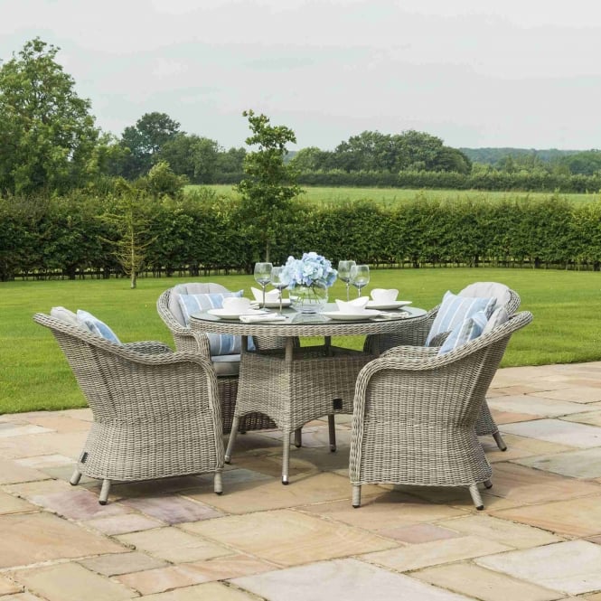 Maze Rattan Oxford 4 Seat Round Dining Set with Rounded Chairs