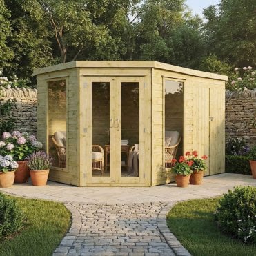 Corner Summerhouse With Side Shed 11X7