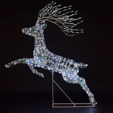 1.5M Iridescent Richmond Leaping Stag With Branch Antlers