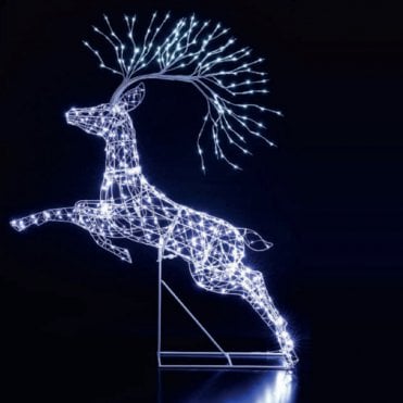 1.5m White Flexi Richmond Leaping Stag With Branch Antlers