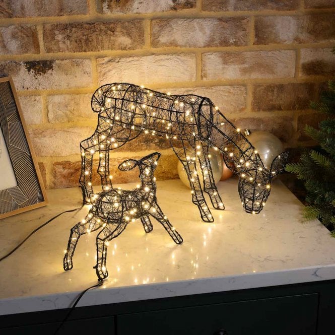 Noma 25cm Black Wire Deer And Fawn 150 Warm White LEDs