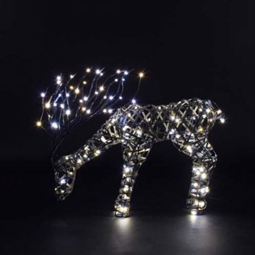 40CM Grey Rattan Tatton Grazing Stag With Branch Antlers