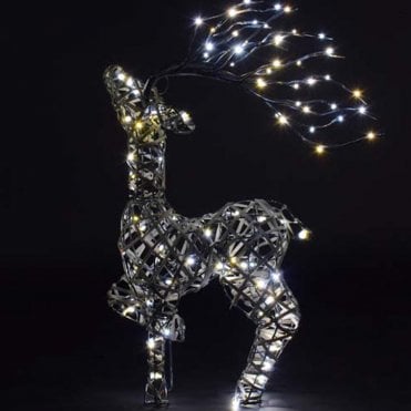 60CM Grey Rattan Tatton Standing Stag With Branch Antlers