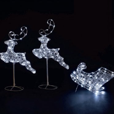 96cm Two Spun Acrylic Reindeer With Sleigh