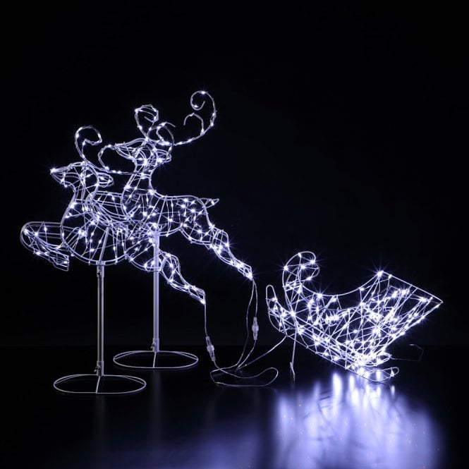 Noma 96cm Two White Flexi Reindeer With Sleigh