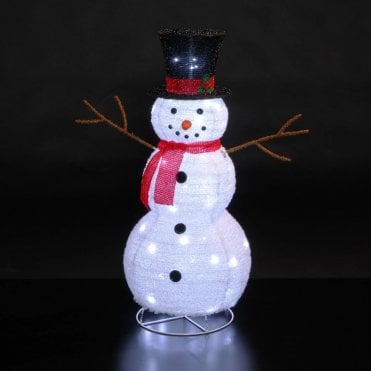 Festive Pop Up 80 LED 90cm Fleece Snowman White