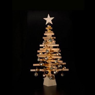 Wooden Christmas Tree With Decorations & Bo Lights - 89cm
