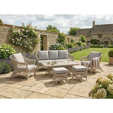 Cotswold 3 Seater Sofa Set With Stools And Adjustable Table