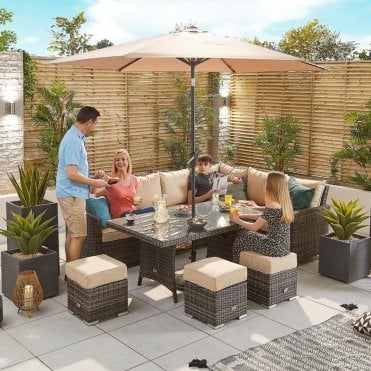 Cambridge Corner Dining Set with Casual Parasol Hole Table - Right Hand 