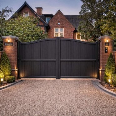 Aluminium Bell-Curved Vertical Infill Double Driveway Gate