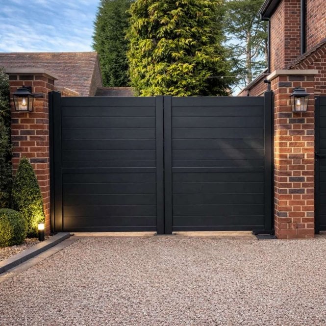 Ready Made Gates Aluminium Horizontal Solid Infill Double Driveway Gate
