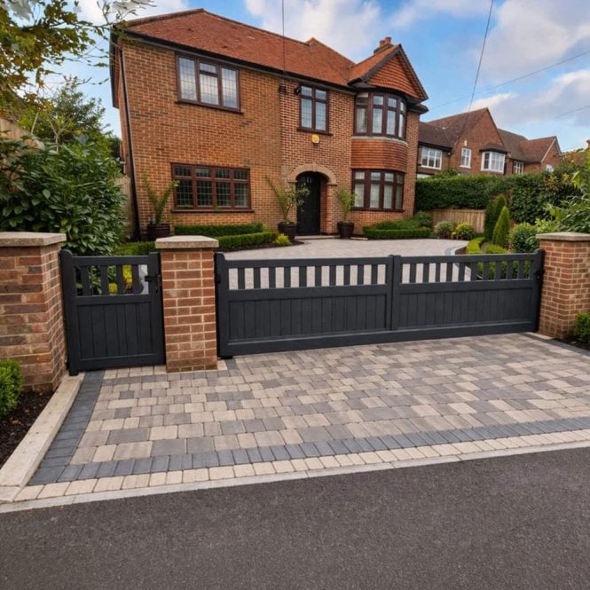 Ready Made Gates Aluminium Open-Top Mixed Infill Double Driveway Gate