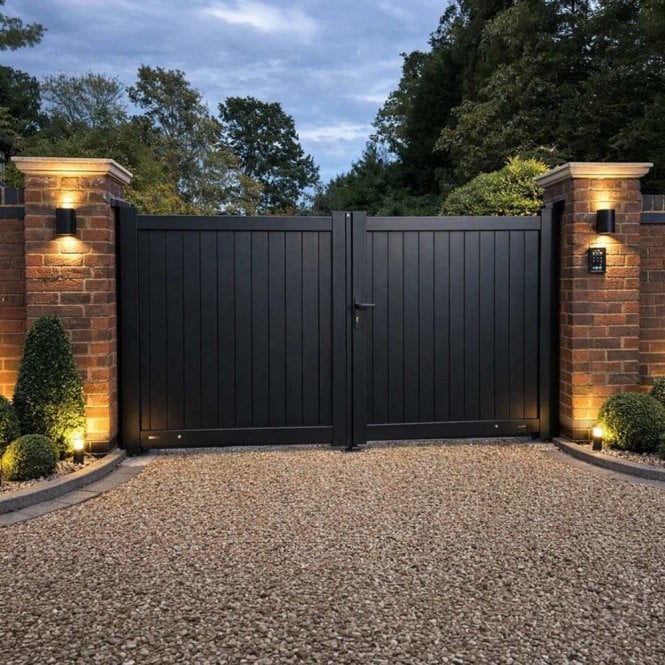 Ready Made Gates Aluminium Vertical Solid Infill Double Driveway Gate
