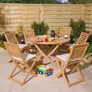 Ashdown Folding 6 Seat Round Dining Set with Cushions