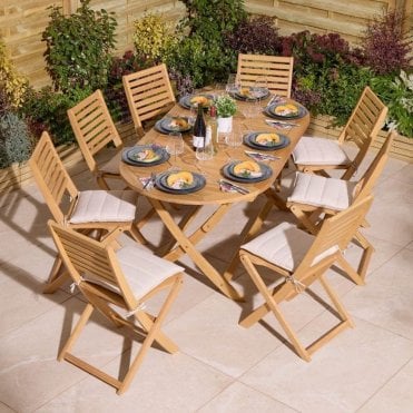 Ashdown Folding 8 Seat Oval Dining Set with Cushions