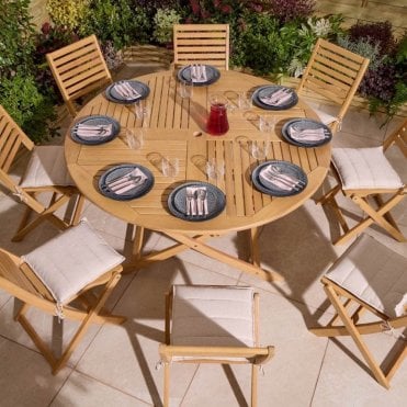 Ashdown Folding 8 Seat Round Dining Set with Cushions