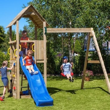 Adventure Peaks Wooden Climbing Tower With Slide and Swing