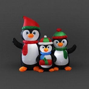 SnowTime 1.5m Inflatable Penguin Family With LEDs
