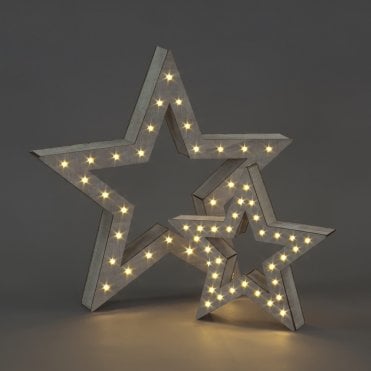 Grey Wooden Stars With 60 LEDs