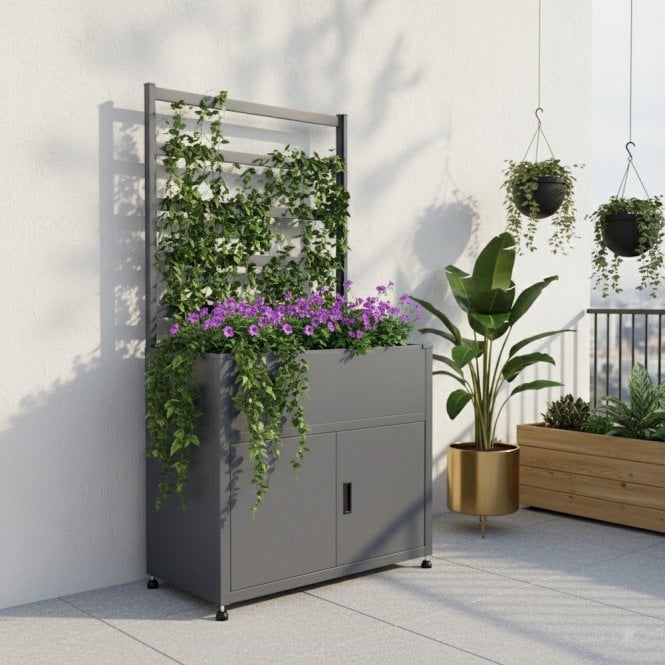Trimetals Raised Planter with Storage and Trellis